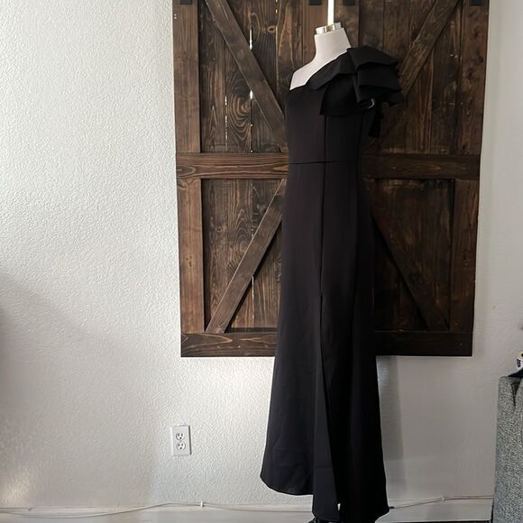 Sexy Sleeveless One Shoulder Ruffle High Split Party Evening Long Formal Dress - Picture 5 of 12